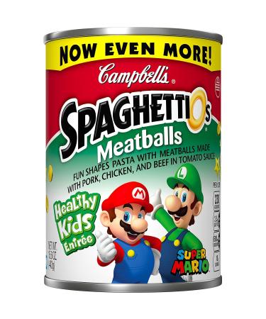 SpaghettiOs Super Mario Bros Canned Pasta with Meatballs, Snacks for Kids and Adults, 15.6 OZ Can (Pack of 12) Mario Meatball