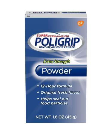 Super Poligrip Denture Adhesive Powder-1.6 oz ( Pack of 4)