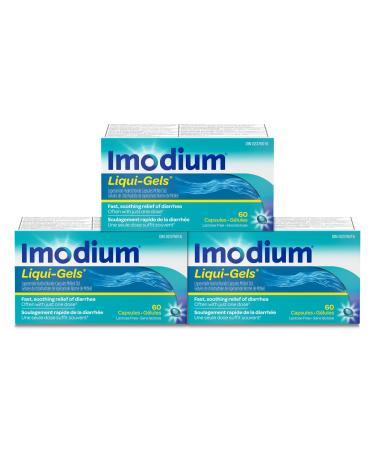 Imodium Liqui-Gels - Fast Relief of Diarrhea - Loperamide Hydrochloride 2mg - Antidiarrheal Pack of 3 (180 count Total)