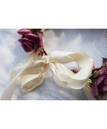 Brikuinr Rose Flower Crown Floral Wreath Headband Hair Wreath Hair Garland Flower Halo Floral Headpiece Boho with Ribbon Wedding Party Festival Rosy - Buy Online on GoSupps.com