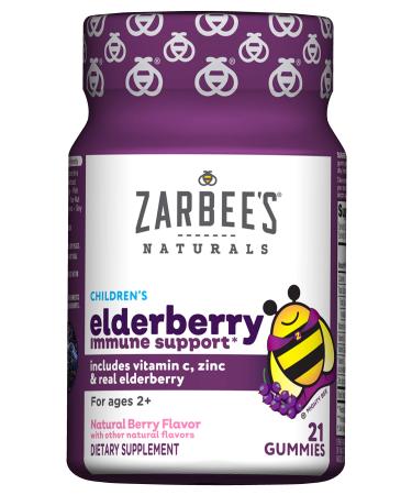 Zarbee's Children's Mighty Bee Elderberry Immune Support Natural Berry Flavor 21 Gummies