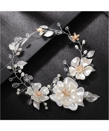 Liang Pearl Flower Headdress Tiara - White Pearl Leaf Wedding Headband for Brides | A-Silver Metal - Elegant Bridal Hair Ornament - Buy Online on GoSupps.com