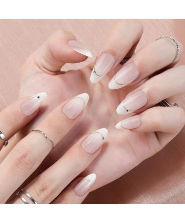 Acrylic Press on Nails Medium Almond  Jofay Fashion False Nails with Glue Elegant Milky White  Natural & Reusable  Fake Nails with Designs  Glue on Nails Stick on Nails for Women Girls Gift  24pcs A-Elegant lady-Milky - Buy Online on GoSupps.com