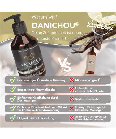 Danichou Massage Oil Vanilla 250ml | Natural Jojoba & Almond Oil | 100% Natural Cosmetics for Relaxation & Skin Care | No Paraffins or Dyes - Buy Online on GoSupps.com