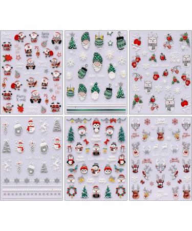 3D Christmas Nail Stickers 6 Sheets 5D Self-Adhesive Embossed Nail Decal Gnome Snowflake Nail Art Decoration Design Supplies - Buy Online on GoSupps.com