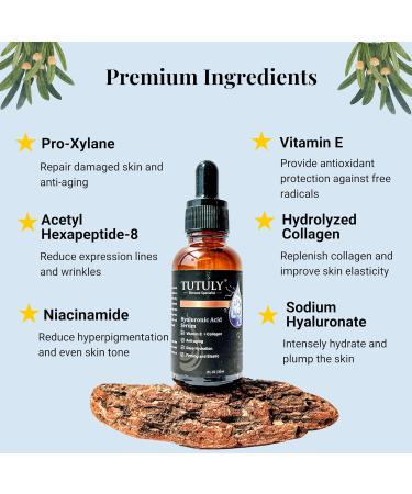 TUTULY Hyaluronic Acid with Pro-Xylane Vitamin E Hydrolyzed Collagen Niacinamide and Aloe Vera - Moisturizing Anti-Aging and Fine Lines Increase Collagen Firming 30ml - Buy Online on GoSupps.com