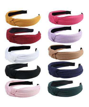 10 Pack Knotted Wide Headbands for Women Girls Cute Fashion Head Wrap in Solid Color Non-slip Hair Accessories for Daily Festival Gifts