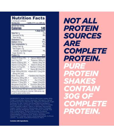 Pure Protein Strawberry Protein Shake - 30g Complete Protein, Ready to Drink, Keto-Friendly - 11 Fl Oz (Pack of 12) - With Vitamins A, C, D, E and Zinc for Immune Health - Buy Online on GoSupps.com