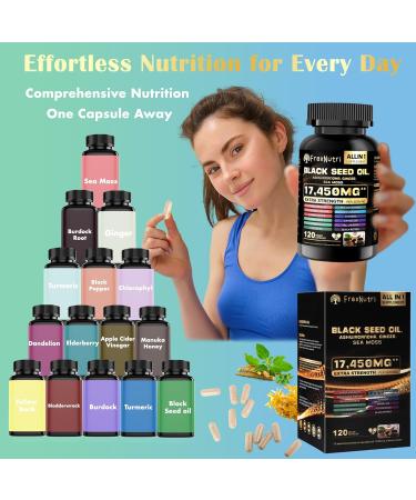 FrexNutri Sea Moss & Black Seed Oil Capsules Organic Sea Moss with Ashwagandha Ginger Burdock Root & Bladderwrack 120 Capsules for Natural Vitality & Wellness Support - Buy Online on GoSupps.com