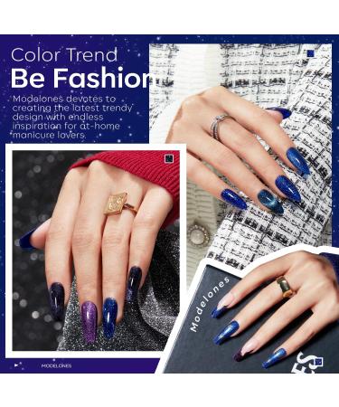 Modelones Gel Nail Polish 6 Colors Cat Eye Black Purple Blue Glitter Gel Polish Fall Winter Dark Blue Nail Gel with Magnet Soak Off Led Nail Art DIY Salon Gifts For Women Girl Black Dark Blue - Buy Online on GoSupps.com