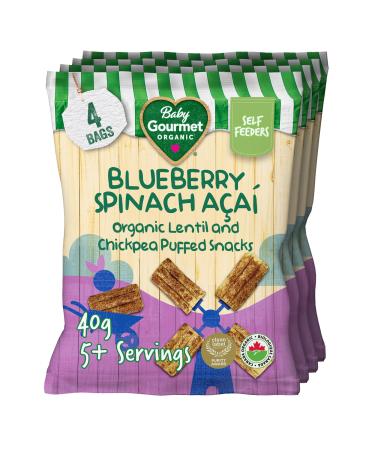 Baby Gourmet Organic Lentil & Chickpea Rusks - Blueberry Spinach Acai - No Artificial Flavours Gluten-Free Dairy-Free Corn & Rice Free BPA-Free Packaging - 40g 4 Pack