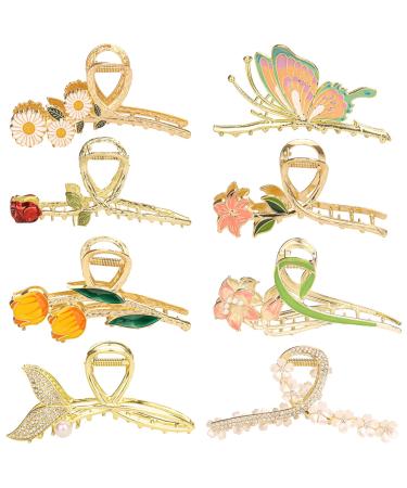 8 PCS Flower Metal Hair Claw Clips for Thick Thin Hair  Non-Slip Strong Large Metal Butterfly Claw Clips Cute Tulip Hair Claw Fashion Hair Clips Barrettes for Women Girls