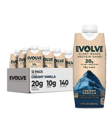 Evolve Plant Based Protein Shake Vanilla Bean 20g Vegan Protein Dairy Free No Artificial Sweeteners Non-GMO 10g Fiber 11 Fl Oz (Pack of 12) (Formula May Vary) Vanilla 11 Fl Oz (Pack of 12)