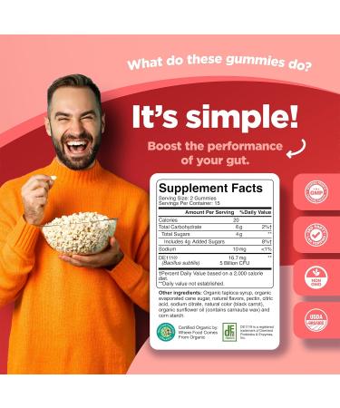 Healthy Gut Probiotic Gummies for Adults - Organic Probiotics for Gut Health Upset Stomach Relief and Immune Support - Digestive Health Chewable Probiotic Gummies for Women and Men - 5 Billion CFU - Buy Online on GoSupps.com