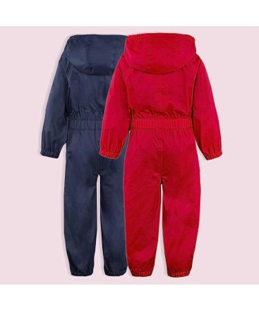 Metzuyan Unisex Baby Waterproof Puddle Rainsuit | All-In-One Dry Suit 12-18 Months | Red & Navy - Buy Online on GoSupps.com