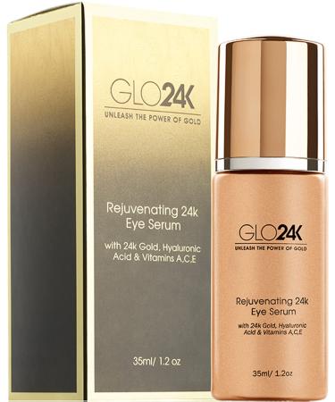 GLO24K Eye Serum with 24k Gold  Hyaluronic Acid  and Vitamins A C E. Potent Formula for the delicate skin around the eyes.