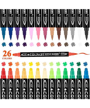 26 Colors Dual Tip Acrylic Paint Pens - Medium and Brush Tip Markers for Rock Painting, Ceramic, Canvas, Calligraphy - DIY Crafts Supplies - Buy Online on GoSupps.com
