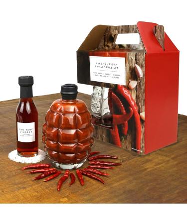 DIY Hot Sauce Gift Set - Chilli Sauce Making Kit with Glass Grenade Bottle | Unique Cooking Gift for Men/Santa - Buy Online on GoSupps.com