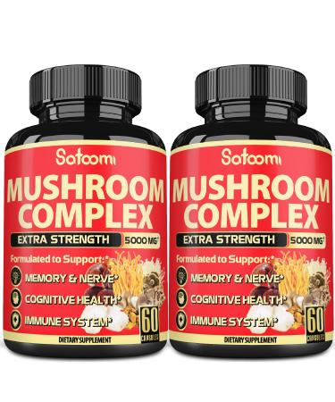 10 in 1 Mushroom Supplement Capsules 5000mg - 4 Month Supply -Blends with Lion's Mane Cordyceps Reishi Chaga Maitake Shitake & Others - Body Health & Immune Support - 2 Packs 60 Capsules