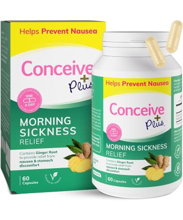 CONCEIVE PLUS Morning Sickness Relief - Pure Dried Ginger Powder for Nausea Motion & Stomach Discomfort - Essential Vegan Capsules for Expecting Moms - Non-GMO 60ct - Buy Online on GoSupps.com
