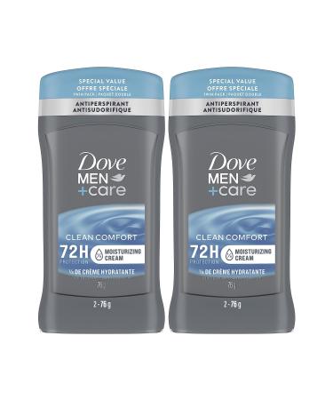Dove Men + Care Clean Comfort 72H Antiperspirant Deodorant Stick for men with 1/4 Moisturizing Cream and Vitamin E and a Non-Irritant Formula 76 g 2 pack