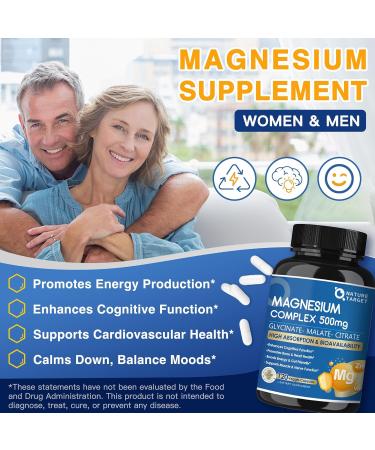 Magnesium Complex 500mg Magnesium Glycinate Malate & Citrate - High Absorption Chelated Triple Magnesium Supplement with Zinc Vitamin D3 for Muscle Nerve Bone & Immune Support Vegan 120 Capsules 120 Count (Pack of 1) - Buy Online on GoSupps.com