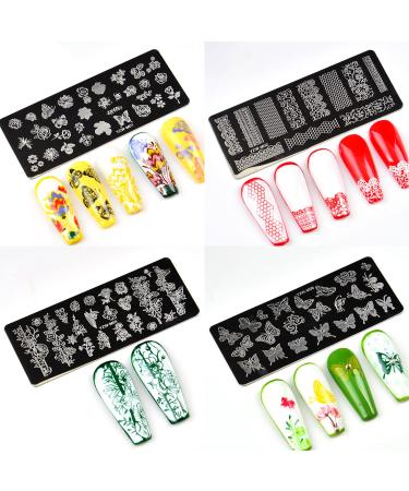 7 Pcs Nail Stamping Plates Set with Lace Flower Butterfly Designs - Nail Art Stamper and Scraper Bundle for Creative Nails - Buy Online on GoSupps.com