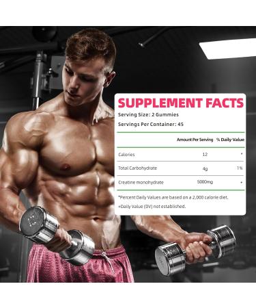 Buy Creatine Monohydrate Gummies 5000mg - Muscle Strength & Energy Boost Chewables for Men & Women - Strawberry Flavor (90 Count - Buy Online on GoSupps.com