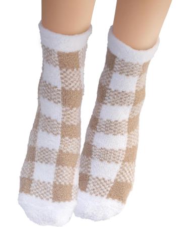 Earth Therapeutics Aloe Vera Socks - Infused with Aloe & Vitamin E for Dry Feet Cracked Heels - Tan Plaid (2 Pairs) - Best for Soft Skin & Moisturizing Care - Buy Online on GoSupps.com