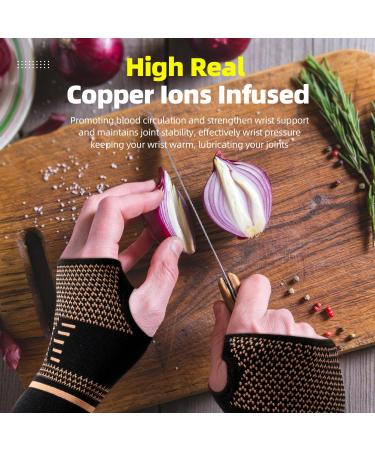 Waxden Copper Wrist Compression Sleeves 1 Pair for Carpal Tunnels Arthritis Pain Relief Wrist Bandage with Thumb Loop for Deman and Men M Medium - Buy Online on GoSupps.com
