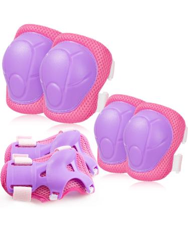 BOSONER Kids/Youth Knee Pads Elbow Pads Guards Set for for Multi Sports Roller Skates Skateboarding. Inline Roller Skating Cycling Biking BMX Bicycle Scooter,Wrist Guards for Multi-Sports Outdoor. Purple Pink Small (3-9 years)