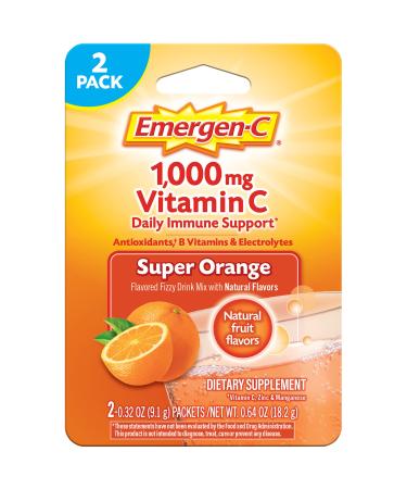 Emergen-C 1000mg Vitamin C Powder for Daily Immune Support Caffeine Free Vitamin C Supplements with Zinc and Manganese B Vitamins and Electrolytes Super Orange Flavor - 2 Count 0.64 Ounce (Pack of 1)