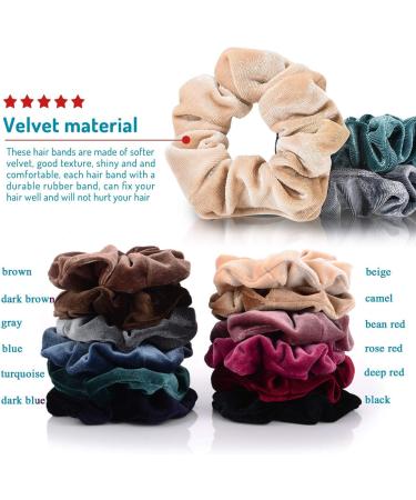 Hair Scrunchies Velvet Elastics Scrunchy Bobbles Soft Hair Bands Hair Ties (12 Colors) - Buy Online on GoSupps.com