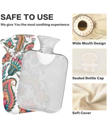 NAANLE 2L Transparent Hot Water Bottle with Paisley Flower Cover | Large Heat Therapy for Menstrual Cramps & Pain Relief - Ideal for Hands & Feet - Buy Online on GoSupps.com