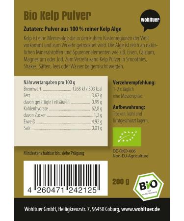 Wohltuer Organic Kelp Powder 200g | Certified Raw Food Quality Algae Powder for Smoothies | Atlantic Sourced - Buy Online on GoSupps.com
