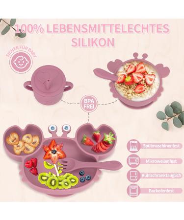 Mojinl Silicone Baby Dishes Set - BPA Free 8 Piece Suction Cup Baby Dining Set in Pink | Baby Plates Spoons Bowls Bibs Snack Cups for Boys & Girls - Buy Online on GoSupps.com