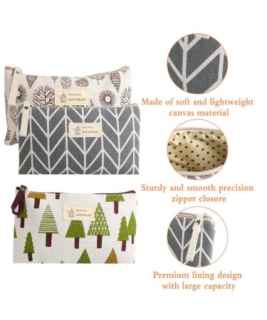 Anruyi 3-Piece Canvas Cosmetic Bag Set | Small Multifunctional Makeup Pouches with Zipper | Ideal for Keys Coins & Beauty Essentials | 20x14cm - Buy Online on GoSupps.com