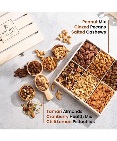 Nut Gift Basket in Reusable Wooden Crate - Gourmet Healthy Snacks for Thank You, Sympathy & Birthday | Bonnie & Pop - Buy Online on GoSupps.com