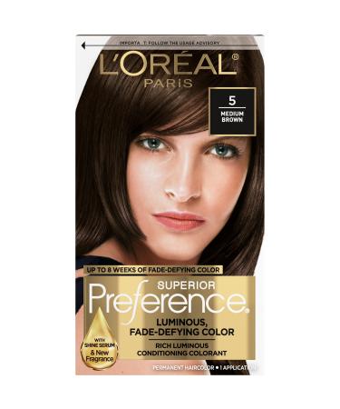 L'Oreal Paris Superior Preference Fade-Defying + Shine Permanent Hair Color  5 Medium Brown  Pack of 1  Hair Dye 5 Medium Brown 1 Count (Pack of 1)