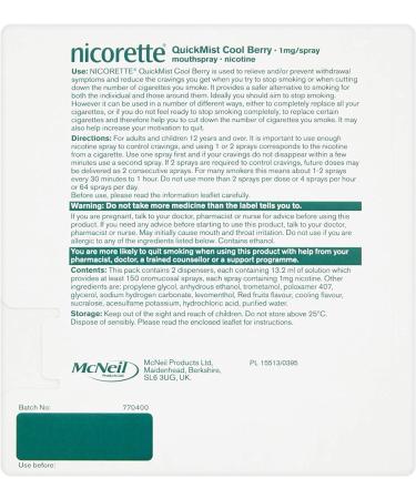 Quickmist Mouthspray Duo Pack 1 mg Cool Berry (Stop Smoking Aid) - Buy Online on GoSupps.com