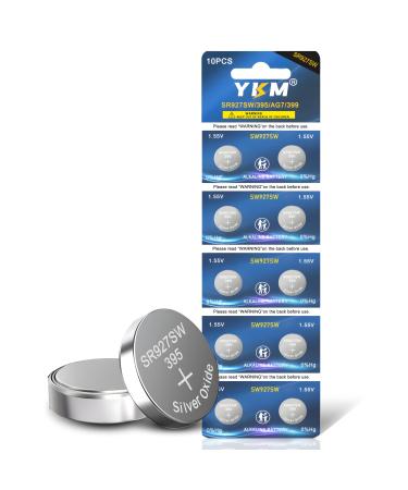 YKM 395 Watch Battery SR927SW 395 399 LR927 AG7 1.55V Silver Oxide Battery for LED Light Calculator Button Batteries 10 Pack