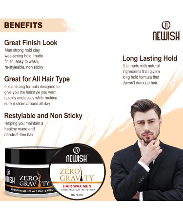 Buy Newish Zero Gravity Hair Wax Clay for Men Strong Hold & High Shine Pomade | 3.5 Fl Oz Hair Styling Putty - Buy Online on GoSupps.com