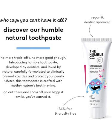 The Humble Co. Natural Fluoride Toothpaste for Kids (1 x 75ml) | Strawberry | Eco-Friendly Vegan Dentist Approved - Prevents Bad Breath Cavities & Plaque - Buy Online on GoSupps.com