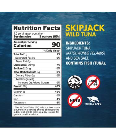 Wild Planet Skipjack Tuna - No Salt Added, Sustainably Caught, Non-GMO, Kosher | 5oz Can (Pack of 12) - Buy Online on GoSupps.com