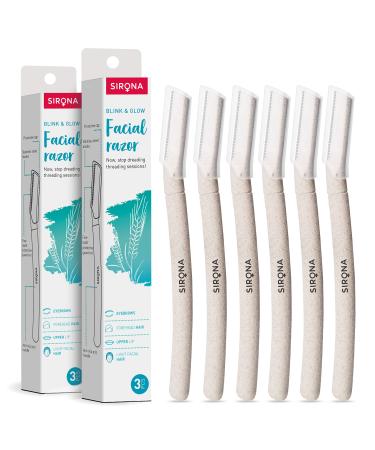 Sirona Reusable Face Razor for Women Facial Hair- 6 Razors | Painless Facial Hair Removal | Eyebrow Shaper | For Eyebrows Upper Lip Forehead Peach Fuzz Chin and Sideburns | Dermaplaning Tool 1 Count (Pack of 6)
