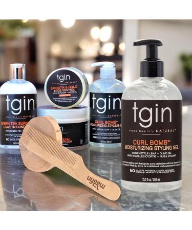 Tgin Hair Gel Curl Bomb 13 oz - Moisturizing Curl Gel for Dry Curly Hair with Frizz Control & Olive Oil - Bundle with Wooden Comb (Pack of 2 - Buy Online on GoSupps.com