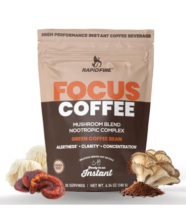 Focus Coffee Mushroom Blend Nootropic Complex Coffee Supports Alertness and Clarity (Lion s Mane Cordyceps Turkey Tail) Green Coffee Bean Instant Coffee for Focus & Gut Health 30 Servings