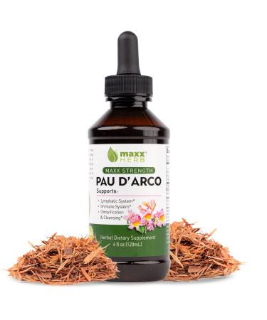 Maxx Herb PAU D'Arco Tincture - Max Strength PAU D Arco Extract for Immune Support  Taheebo Tea Inner Bark Absorbs Better Than PAU Darco Capsules   4 Oz Bottle (60 Servings) 4 Fl Oz (Pack of 1)