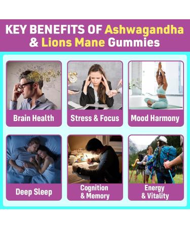 Organic Ashwagandha Gummies & Lions Mane Gummies with 4 Adaptogens| Brain Supplements for Memory and Focus Stress Energy Immune Sleep| Cortisol Supplements for Women & Men| Berry Flavor 60 Counts 60 Count (Pack of 1) - Buy Online on GoSupps.com