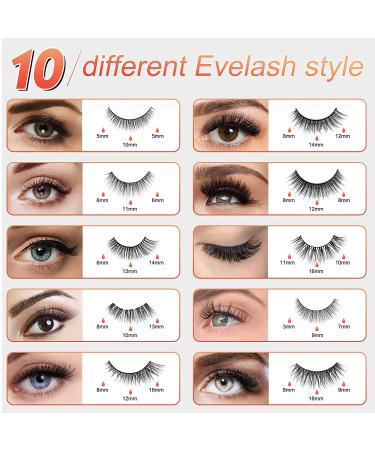 10 Pairs Natural Look Fake Eyelashes with Upgraded Magic Eyeliner Kit - No Magnets, No Glue, Reusable False Lashes in Black - Buy Online on GoSupps.com